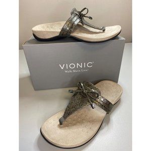 NEW Vionic Amaya Women's 9.5W Sandal Charcoal Snake Embossed Thong Ortho Comfort